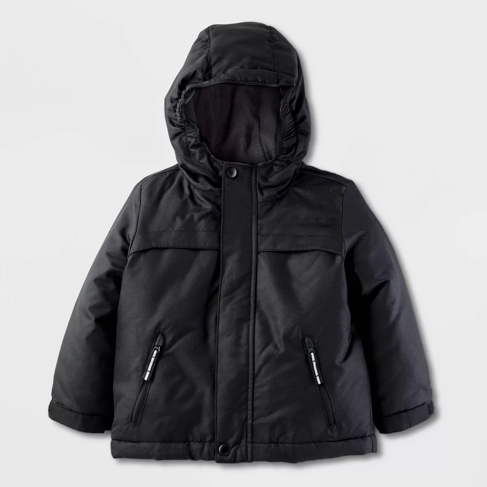 Cat & Jack Kids Black Puffer Jacket Fleece Lined Hooded Winter Coat 5T